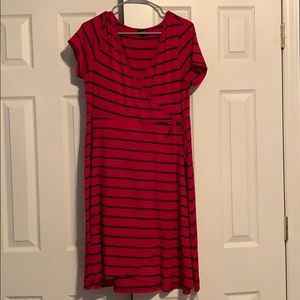Torrid size 1 red faux wrap dress with navy stripe